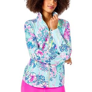 Lilly Pulitzer XS Blue Coral Print Full Zip Jacket Athleisure UPF 50
